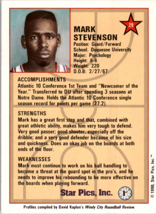 1990 Star Pics #29 Mark Stevenson back image