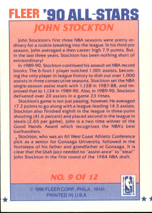 1990-91 Fleer All-Stars #9 John Stockton back image