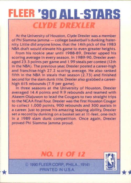 1990-91 Fleer All-Stars #11 Clyde Drexler back image