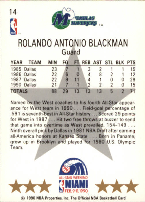 1990-91 Hoops #14 Rolando Blackman AS SP back image