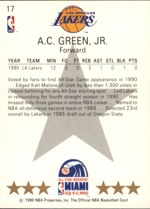 1990-91 Hoops #17 A.C. Green AS SP back image