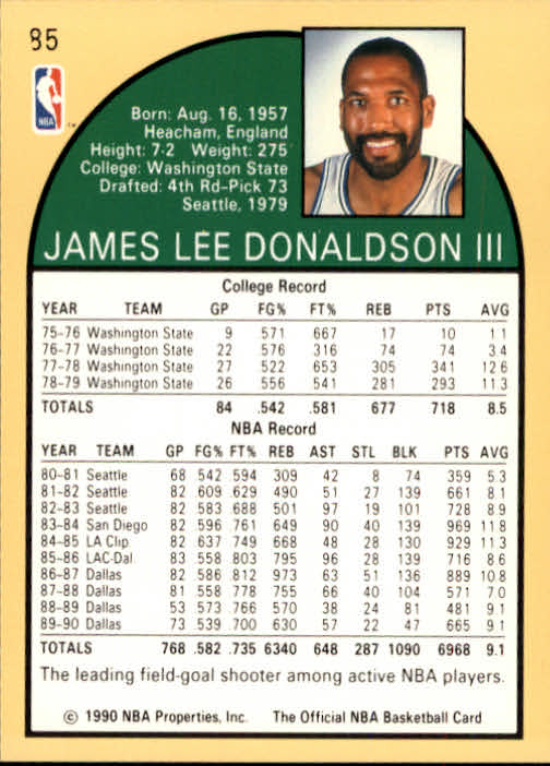 1990-91 Hoops #85 James Donaldson back image