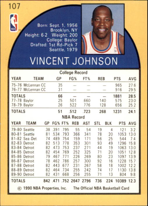 1990-91 Hoops #107 Vinnie Johnson back image