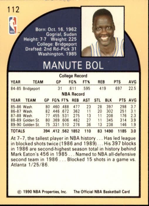 1990-91 Hoops #112 Manute Bol SP back image