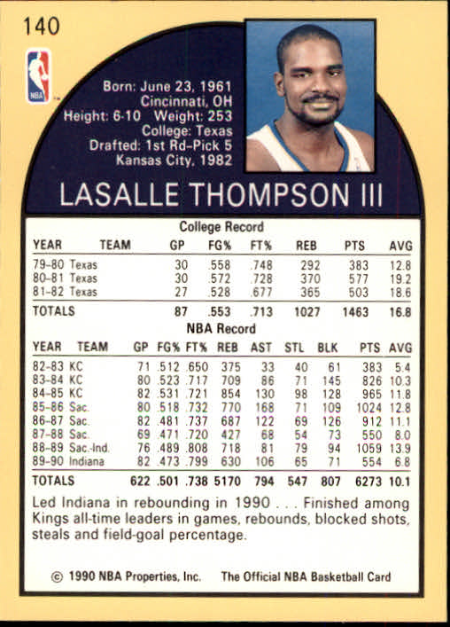 1990-91 Hoops #140 LaSalle Thompson back image