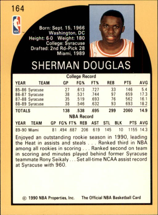 1990-91 Hoops #164 Sherman Douglas RC back image