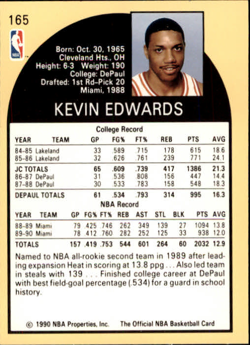 1990-91 Hoops #165 Kevin Edwards back image