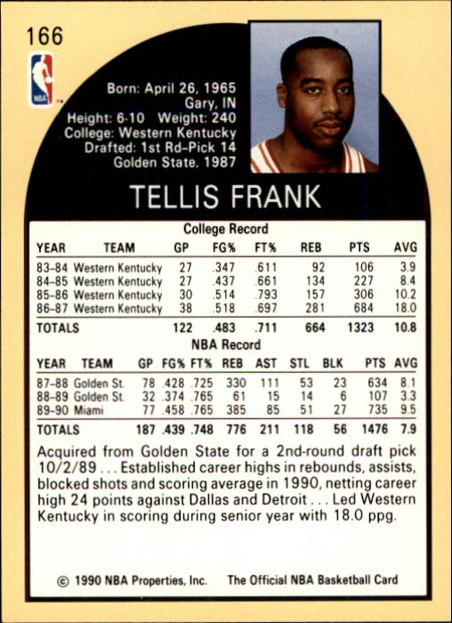 1990-91 Hoops #166 Tellis Frank SP back image