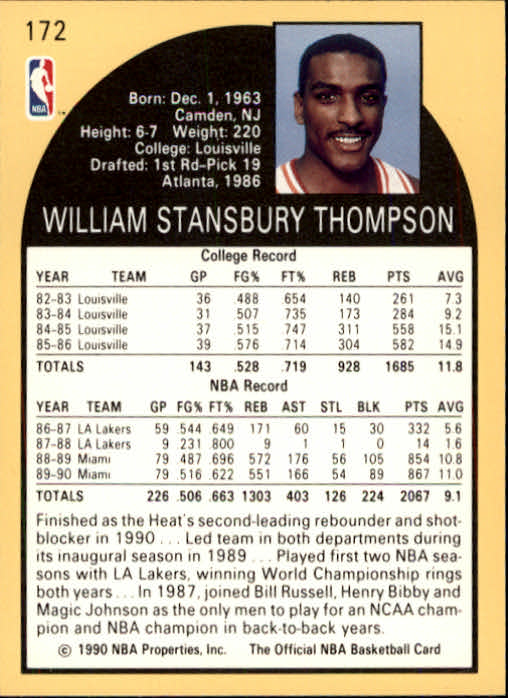 1990-91 Hoops #171B Billy Thompson/(Second series) back image
