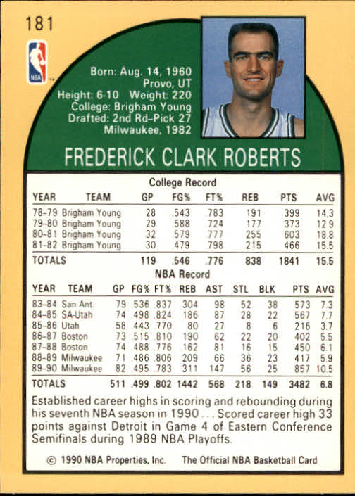 1990-91 Hoops #181 Fred Roberts back image