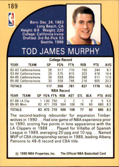 1990-91 Hoops #189 Tod Murphy back image