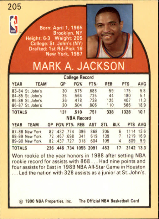 1990-91 Hoops #205 Mark Jackson/Lyle and Erik Menendez in background back image