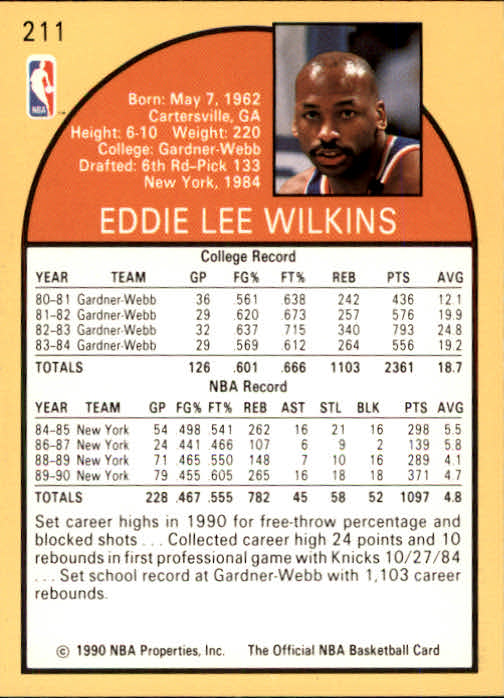 1990-91 Hoops #211 Eddie Lee Wilkins back image