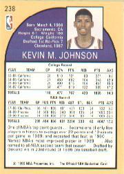 1990-91 Hoops #238B Kevin Johnson/(Second series; Forward on front) back image