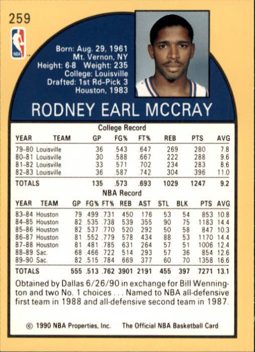 1990-91 Hoops #259 Rodney McCray SP back image