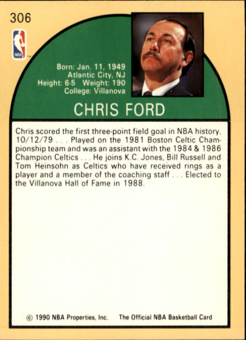 1990-91 Hoops #306 Chris Ford CO back image