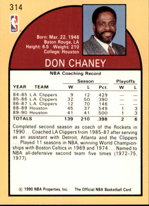 1990-91 Hoops #314 Don Chaney CO back image