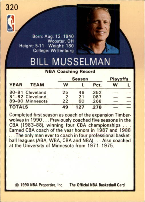 1990-91 Hoops #320 Bill Musselman CO back image