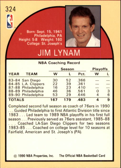 1990-91 Hoops #324 Jim Lynam CO back image