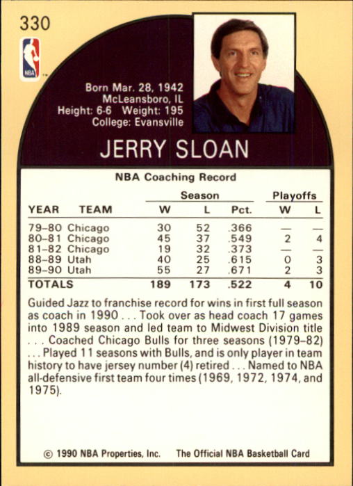 1990-91 Hoops #330 Jerry Sloan CO back image