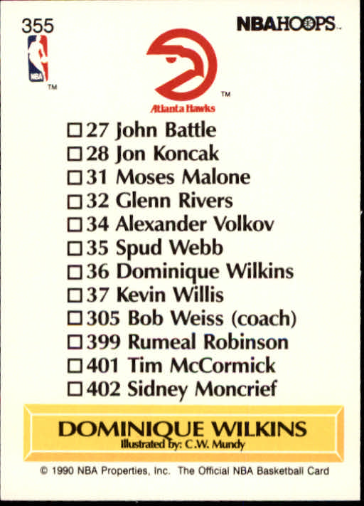 1990-91 Hoops #355 Dominique Wilkins TC back image