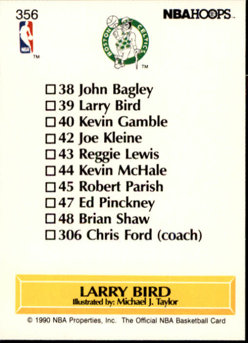 1990-91 Hoops #356 Larry Bird TC back image