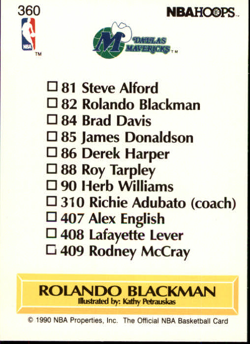 1990-91 Hoops #360 Rolando Blackman TC back image