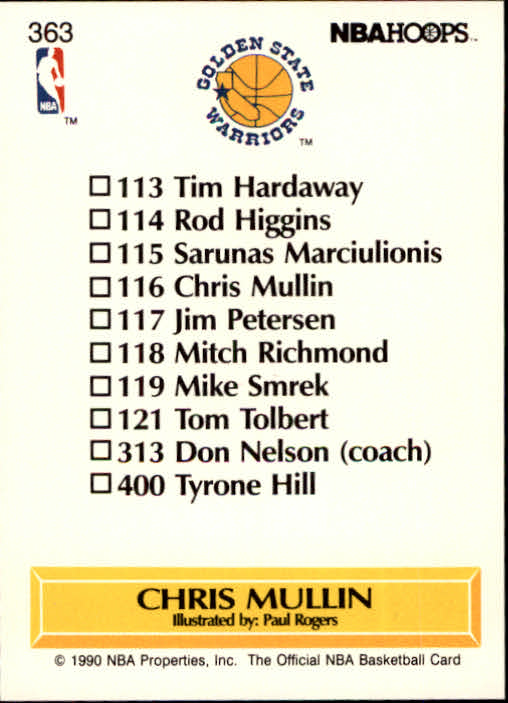 1990-91 Hoops #363 Chris Mullin TC back image