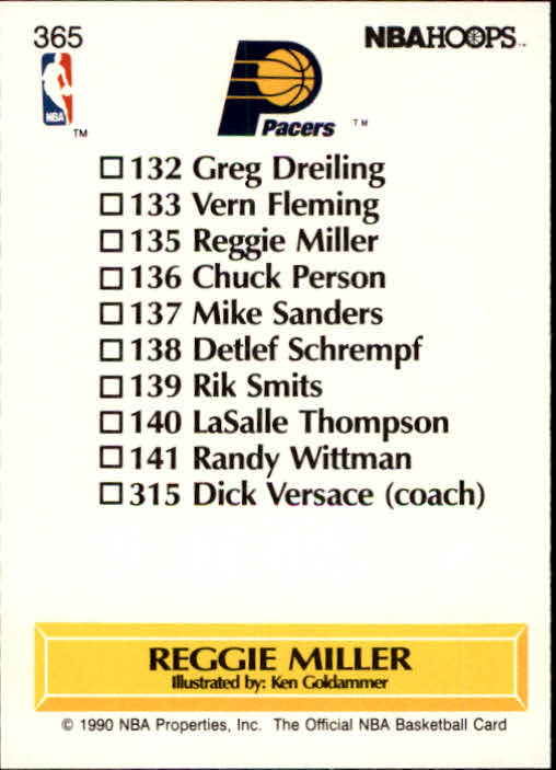 1990-91 Hoops #365 Reggie Miller TC back image