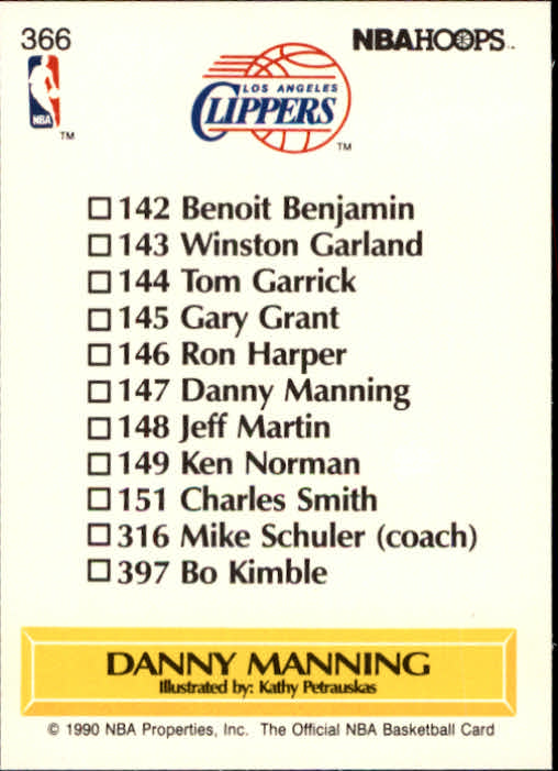 1990-91 Hoops #366 Danny Manning TC back image