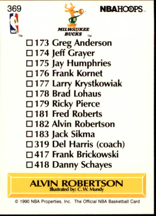 1990-91 Hoops #369 Alvin Robertson TC back image