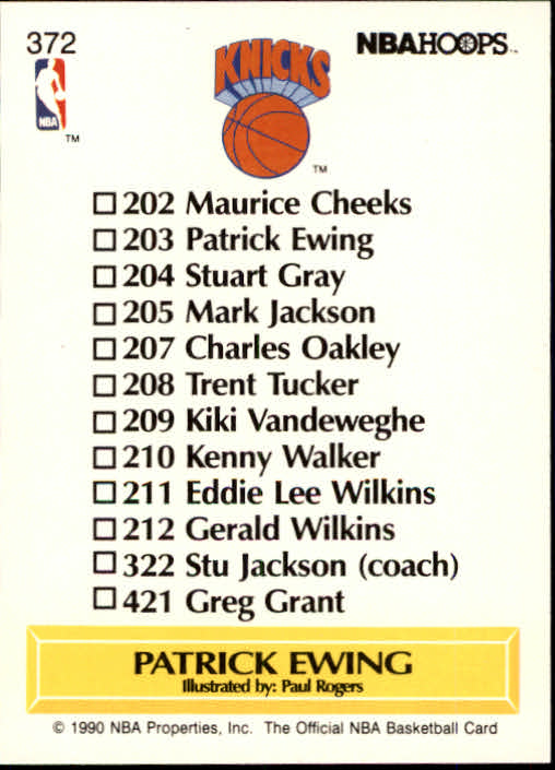 1990-91 Hoops #372 Patrick Ewing TC back image