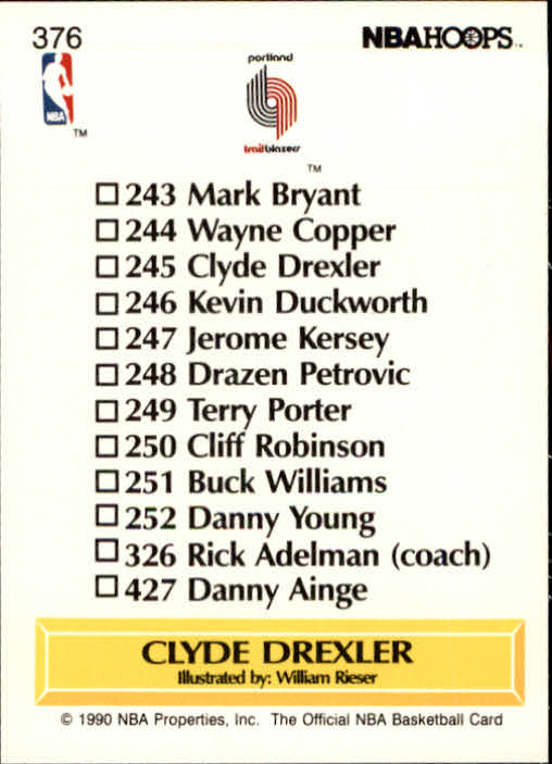 1990-91 Hoops #376 Clyde Drexler TC back image
