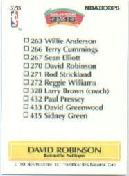 1990-91 Hoops #378B David Robinson TC/(Basketball partially visible) back image