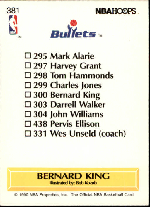 1990-91 Hoops #381 Bernard King TC back image