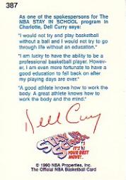 1990-91 Hoops #387 Dell Curry/(Stay in School) back image