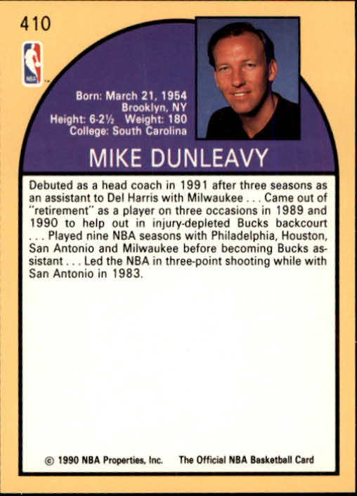 1990-91 Hoops #410 Mike Dunleavy U CO back image