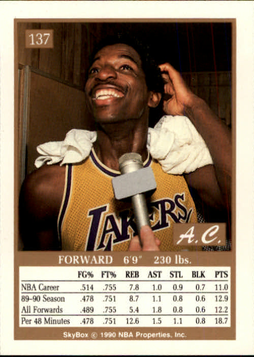 1990-91 SkyBox #137 A.C. Green back image