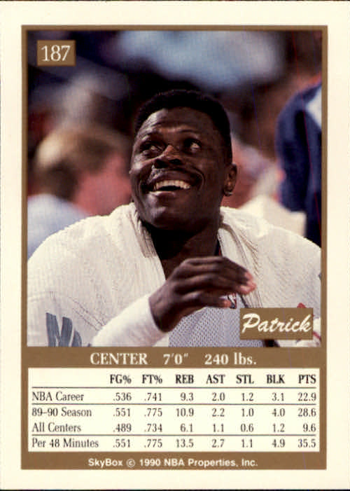 1990-91 SkyBox #187 Patrick Ewing back image
