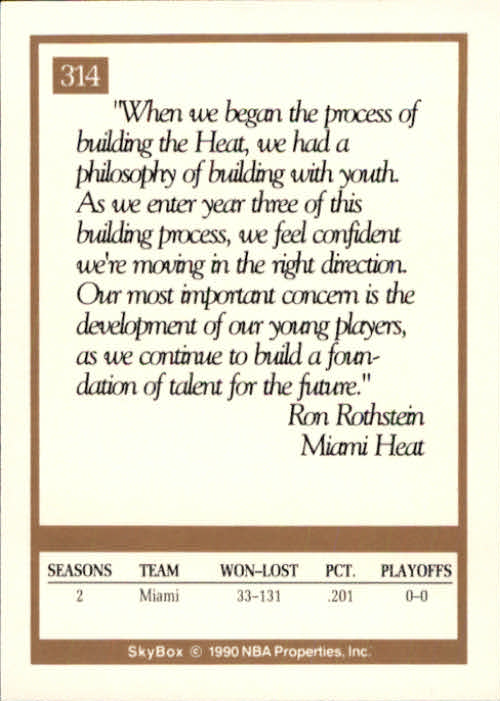 1990-91 SkyBox #314 Ron Rothstein CO back image