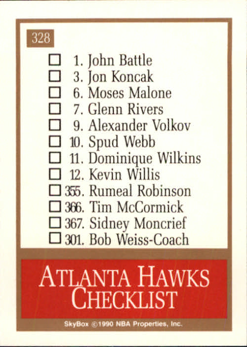 1990-91 SkyBox #328 Atlanta Hawks TC back image