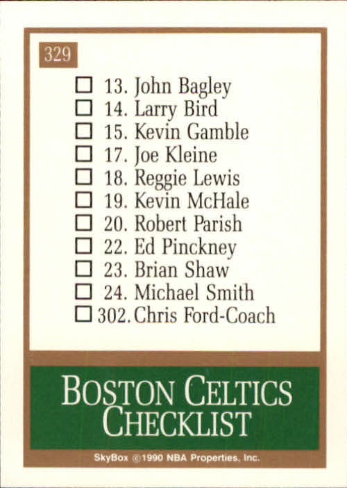 1990-91 SkyBox #329 Boston Celtics TC back image