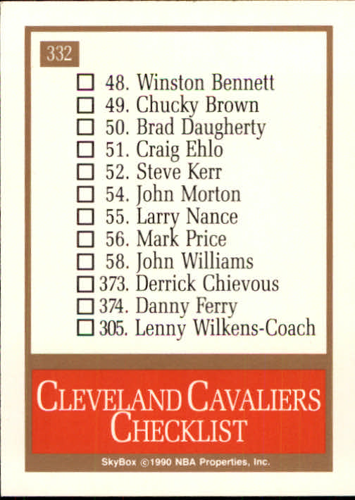 1990-91 SkyBox #332 Cleveland Cavaliers TC back image