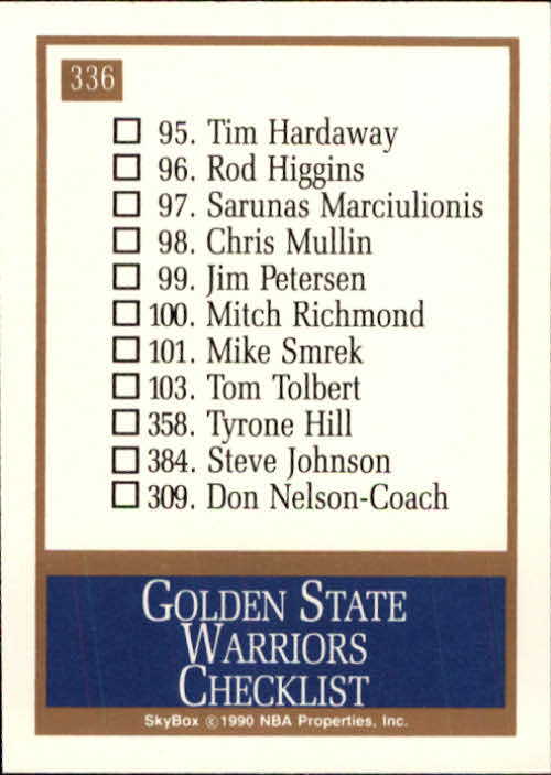 1990-91 SkyBox #336 Golden State Warriors TC back image