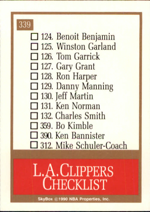 1990-91 SkyBox #339 Los Angeles Clippers TC back image