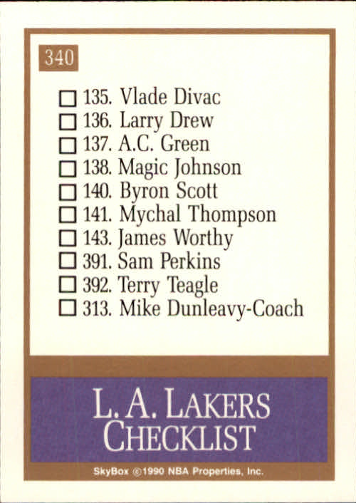 1990-91 SkyBox #340 Los Angeles Lakers TC back image
