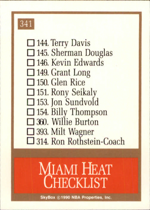 1990-91 SkyBox #341 Miami Heat TC back image