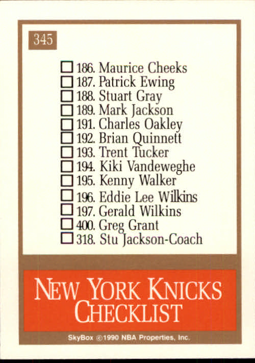 1990-91 SkyBox #345 New York Knicks TC back image