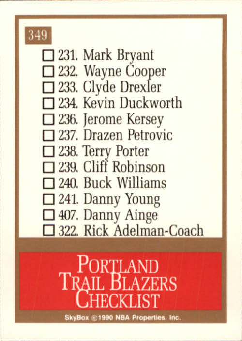 1990-91 SkyBox #349 Portland Trail Blazers TC back image