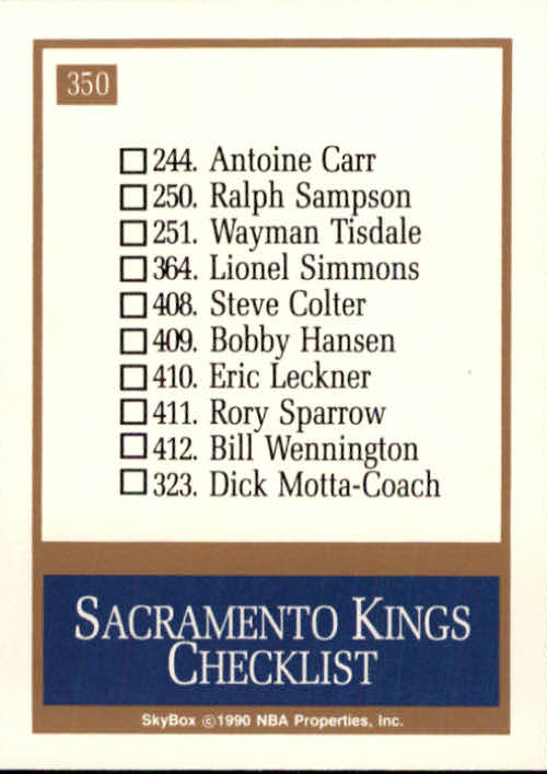 1990-91 SkyBox #350 Sacramento Kings TC back image